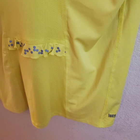 LUCY Tech Yellow Short Sleeve Active Running Cycling Workout Shirt Top Large - Picture 2 of 5